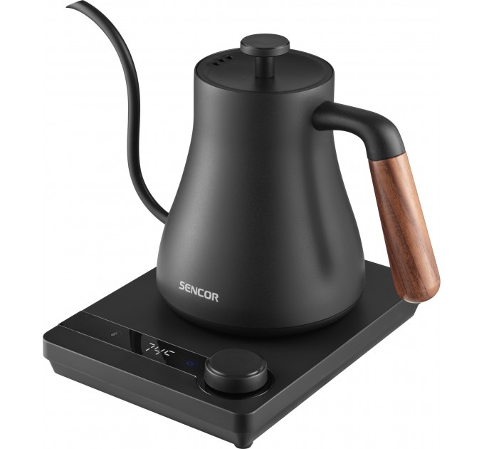 Электрочайник Sencor 0.6л, 5 темп.реж, сенс. управл., нерж. сталь, чорный