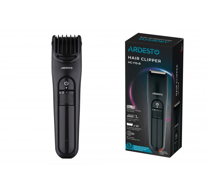 Машинка для стрижки ARDESTO HC-Y10-B, сеть+акум., насадок-1, сталь, черный
