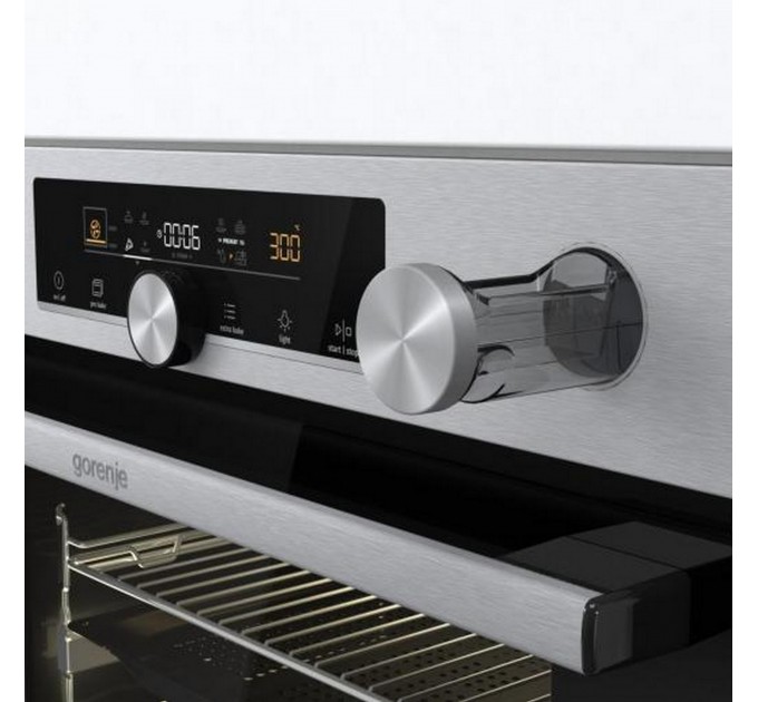 Духовой шкаф Gorenje электрический, 77л, A+, пар, дисплей, приготовление на разных уровнях, нерж