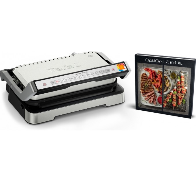 Гриль Tefal прижимний OptiGrill 2in1 XL 2200Вт, темп. режимів-4, з`ємні пластини, сенсор товщини продуктів, метал