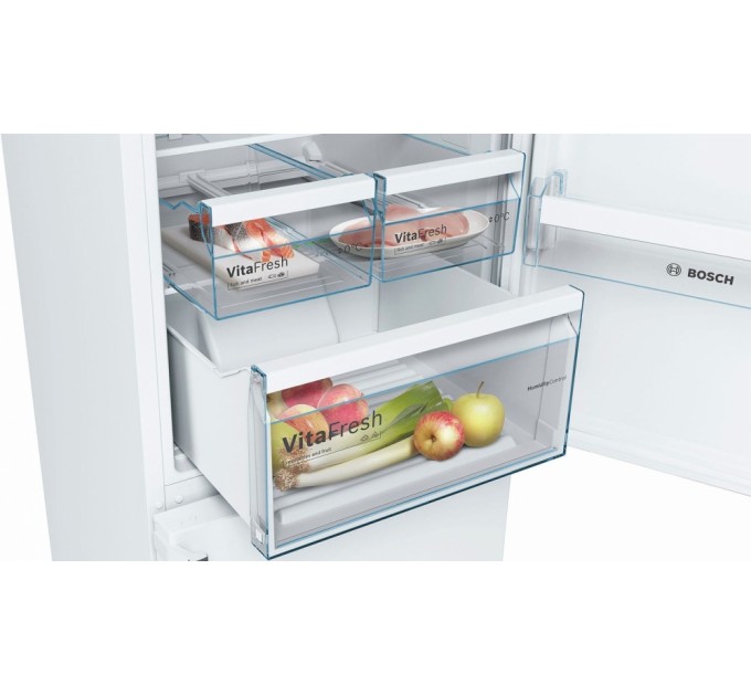 Холодильник Bosch с нижн. мороз., 203x60x67, xолод.отд.-279л, мороз.отд.-87л, 2дв., А++, NF, дисплей, белый
