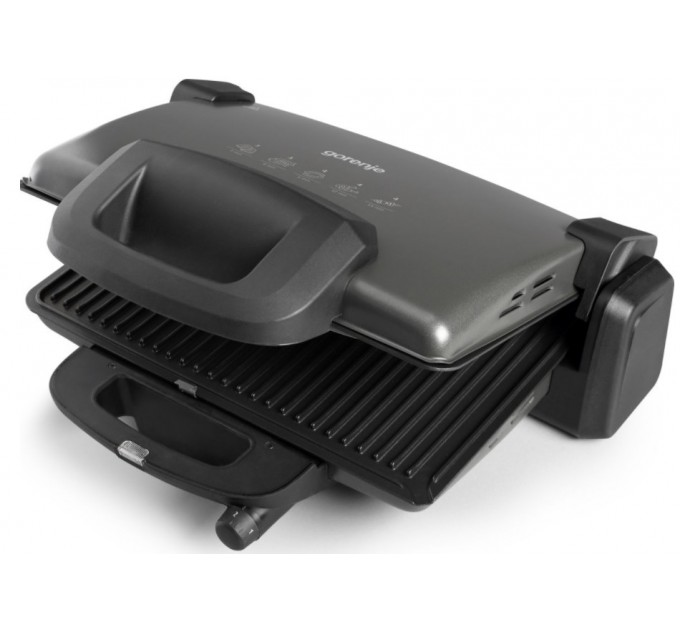 Гриль Gorenje прижимний 1800Вт, темп. режимів-4, з`ємні пластини, розкриття на 180°, метал, графіт