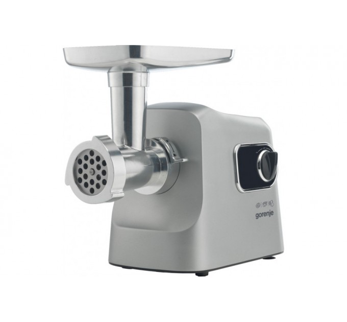 Мясорубка Gorenje, 2500Вт, 2.8кг/мин, 3 решетки, насадка для колбас, кеббе, шнековая соковыжим, 3 терки, пластик/металл, нерж