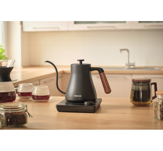 Электрочайник Sencor 0.6л, 5 темп.реж, сенс. управл., нерж. сталь, чорный