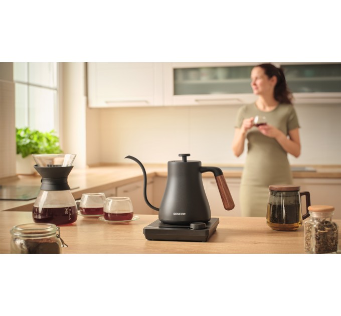 Электрочайник Sencor 0.6л, 5 темп.реж, сенс. управл., нерж. сталь, чорный