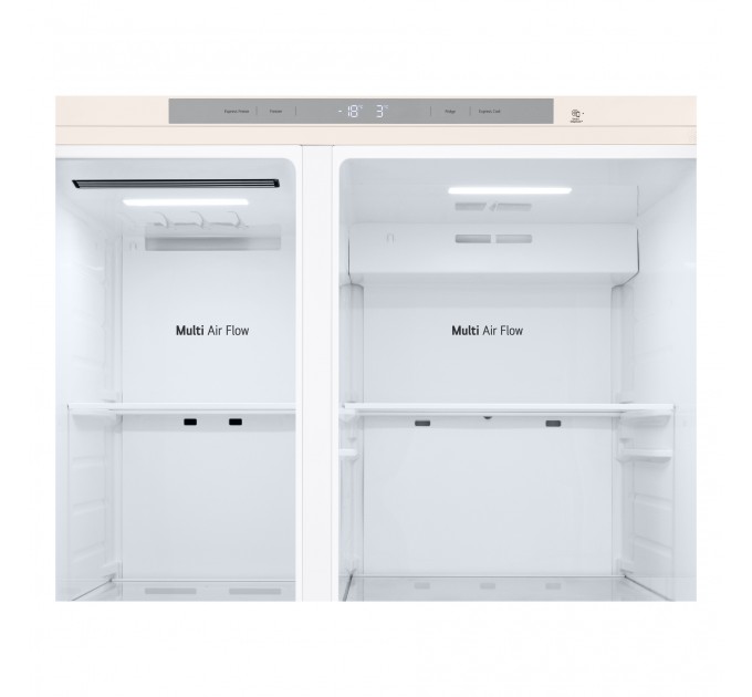 Холодильник LG SBS, 179x91х74, холод.отд.-423л, мороз.отд.-241л, 2дв., E, NF, инв., диспл внутр., бежевый