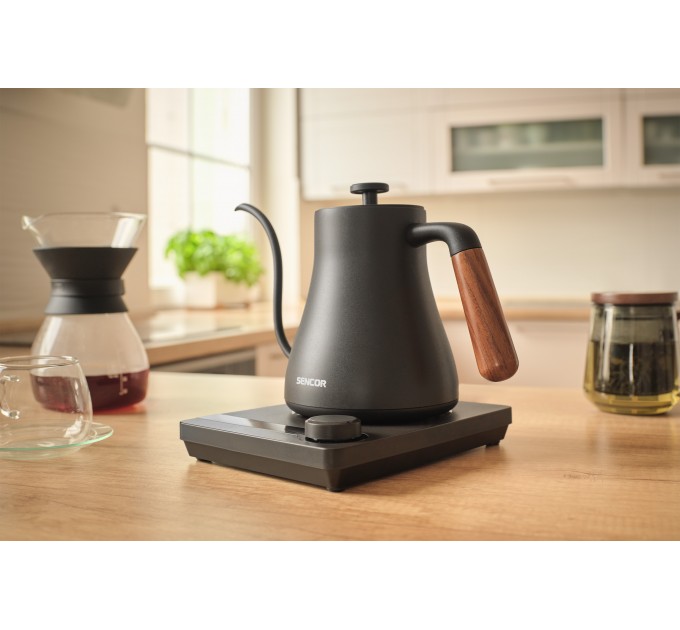 Электрочайник Sencor 0.6л, 5 темп.реж, сенс. управл., нерж. сталь, чорный