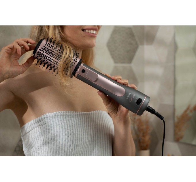 Фен-щітка ARDESTO Brush Pink Touch, 1200Вт, 2 швидкості, 2 темп. режими, LED-дисплей, функція іонізації , 4 насадки, сірий+ рожевий