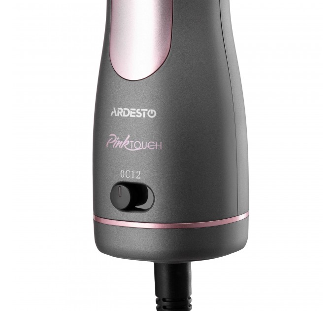 Фен-щітка ARDESTO Brush Pink Touch, 1200Вт, 2 швидкості, 2 темп. режими, LED-дисплей, функція іонізації , 4 насадки, сірий+ рожевий