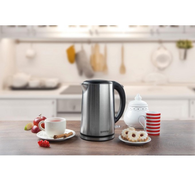 Электрочайник Gorenje, 1,5л, двойные стенки, Strix контроль, нерж.