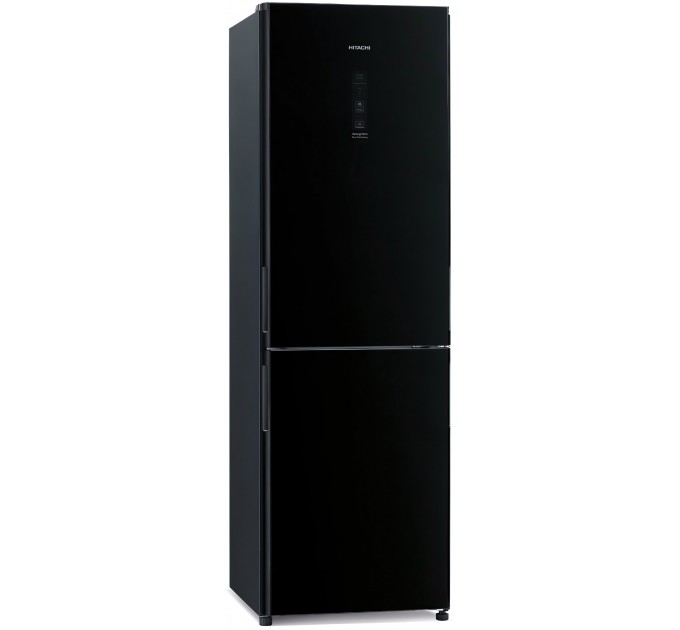 Холодильник Hitachi с нижн. мороз., 190x60х65, холод.отд.-215л, мороз.отд.-115л, 2дв., А++, NF, инв., зона нулевая, черный (стекло)