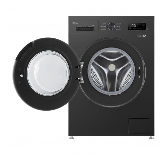 Стиральная машина LG фронтальная, 9кг, 1200, A+++, 55см, дисплей, пар, инвертор, черный