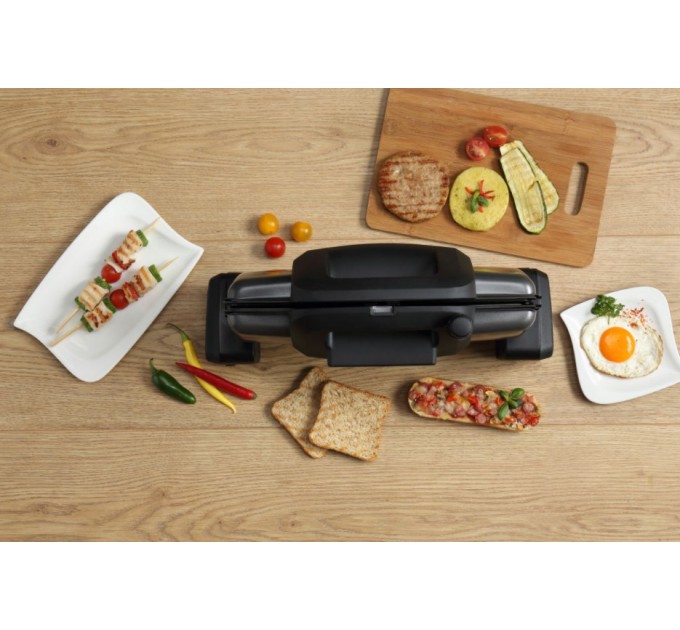 Гриль Gorenje прижимний 1800Вт, темп. режимів-4, з`ємні пластини, розкриття на 180°, метал, графіт