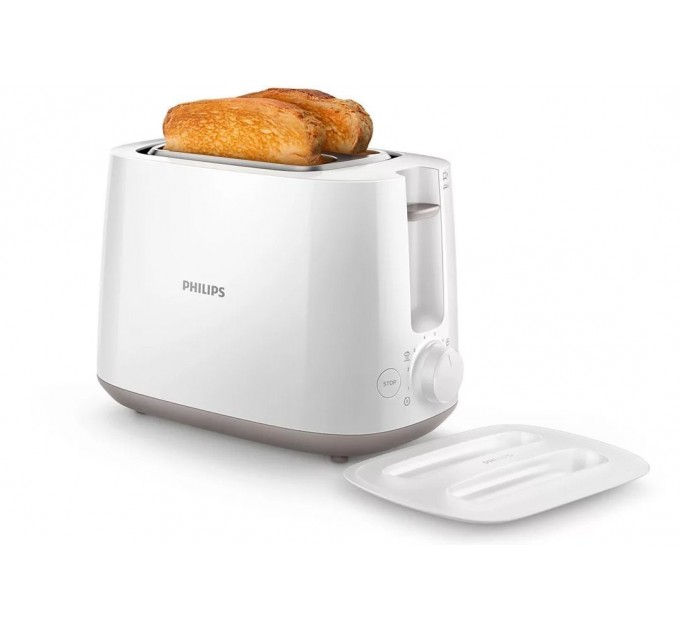 Тостер Philips Daily Collection 830Вт, крышка от пыли, пластик, белый