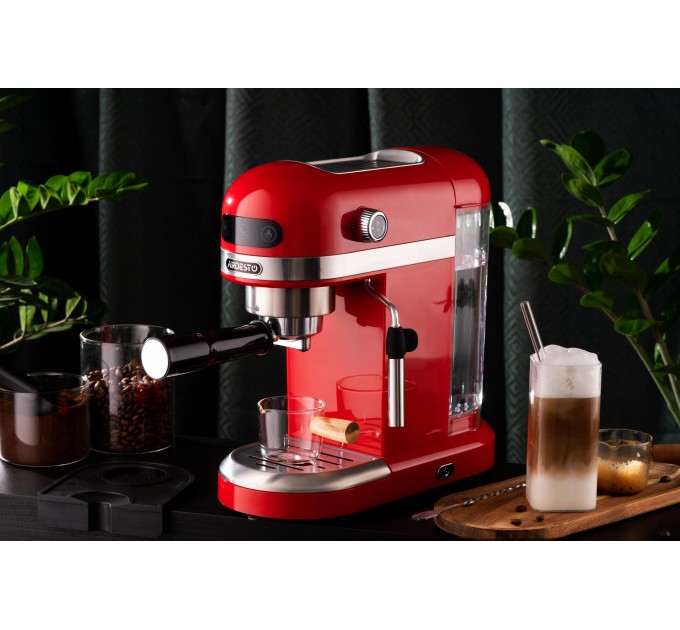 Кавоварка ARDESTO ріжкова 1.4л, мелена, ручний капучинатор, підігрів чашок, червоний