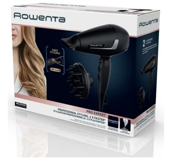Фен Rowenta Pro Expert, 2100Вт, 3 режими, дифузор, іоніз-я, хол. обдув, чорний