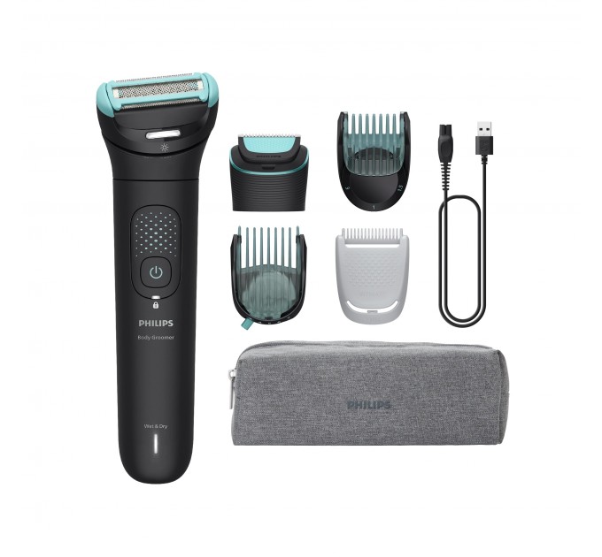 Тример Philips Series 7000, для тіла та інтимних зон, акум., насадок-5, сталь, чорний
