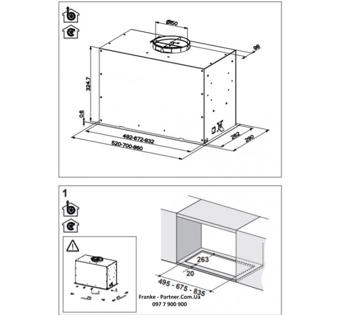Витяжка Franke вбудовувана 70см, 1120м.куб/год, Box Flush Evo FBFE XS A70, нерж