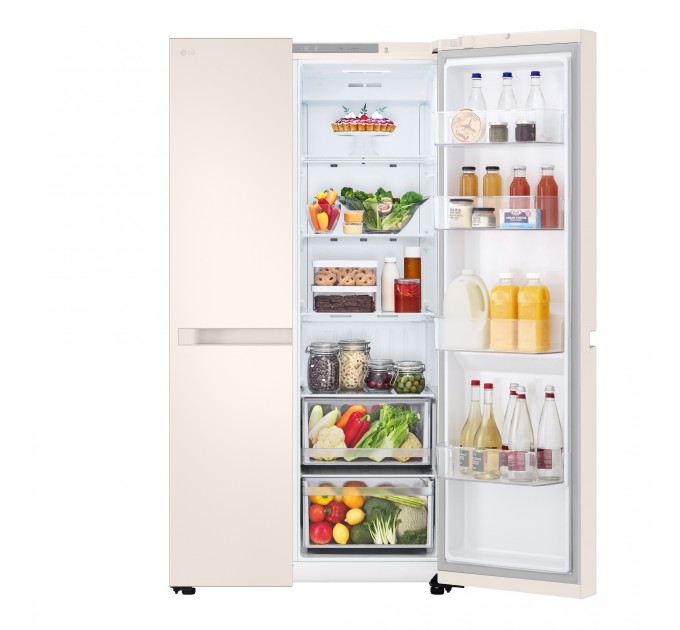 Холодильник LG SBS, 179x91х74, холод.отд.-423л, мороз.отд.-241л, 2дв., E, NF, инв., диспл внутр., бежевый