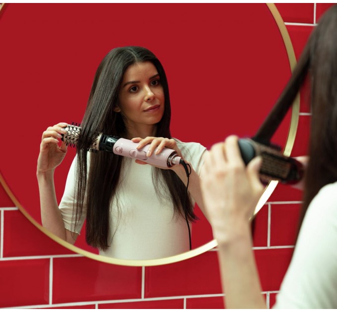 Фен-щітка Remington Coconut Smooth, 1000Вт, 2 режими, іонізація, хол. обдув, 2 насадки, чорно-рожевий