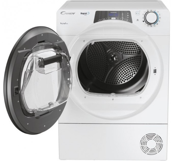 Сушильная машина Candy тепловой насос, 7кг, A++, 46,5см, дисплей, Wi-Fi + Bluetooth, люк серый, белый