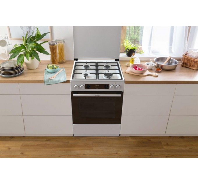 Плита Gorenje комби, 71л, 60x60см, дисплей, IconLed, чугун, белый