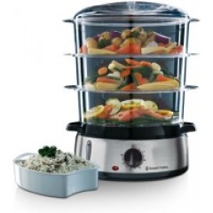 Пароварка Russell Hobbs Cook&Home 800Вт, чаша-3/3/3л, резервуар для воды -1л, механическое управл., 3 яруса, металл/пластик, черный