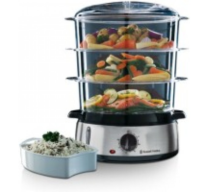 Пароварка Russell Hobbs Cook&Home 800Вт, чаша-3/3/3л, резервуар для воды -1л, механическое управл., 3 яруса, металл/пластик, черный