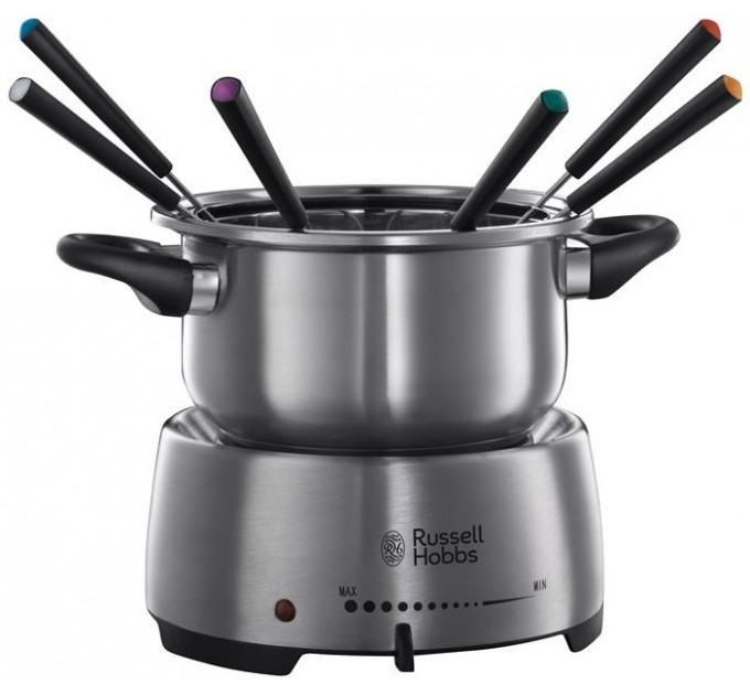 Електричне фондю Russell Hobbs Fiesta, ємність 2л, 1200Вт, 6 виделок в комплекті, нерж. сталь, сірий
