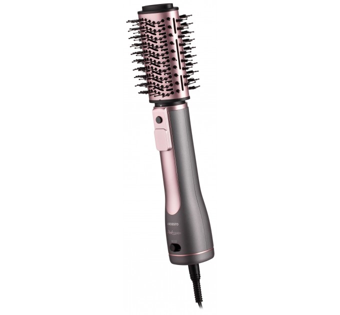 Фен-щітка ARDESTO Brush Pink Touch, 1200Вт, 2 швидкості, 2 темп. режими, LED-дисплей, функція іонізації , 4 насадки, сірий+ рожевий