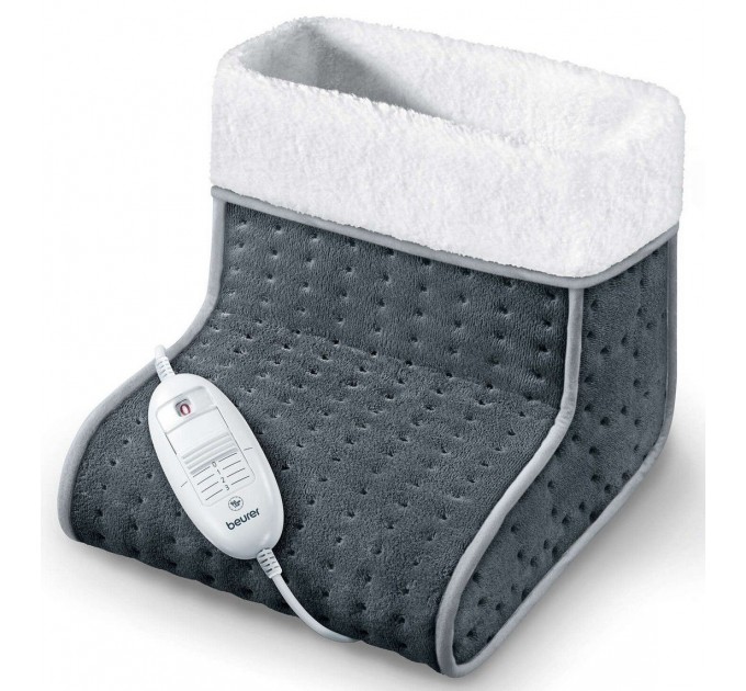 Электрогрелка Beurer для ног, от сети, 32х26х26см, 100Вт, 3 режима, флис, плюш, бело-серый