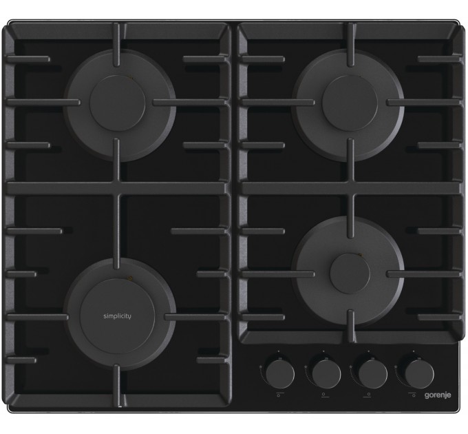 Варильна поверхня Gorenje газова на склі, 60см, чавун, чорний