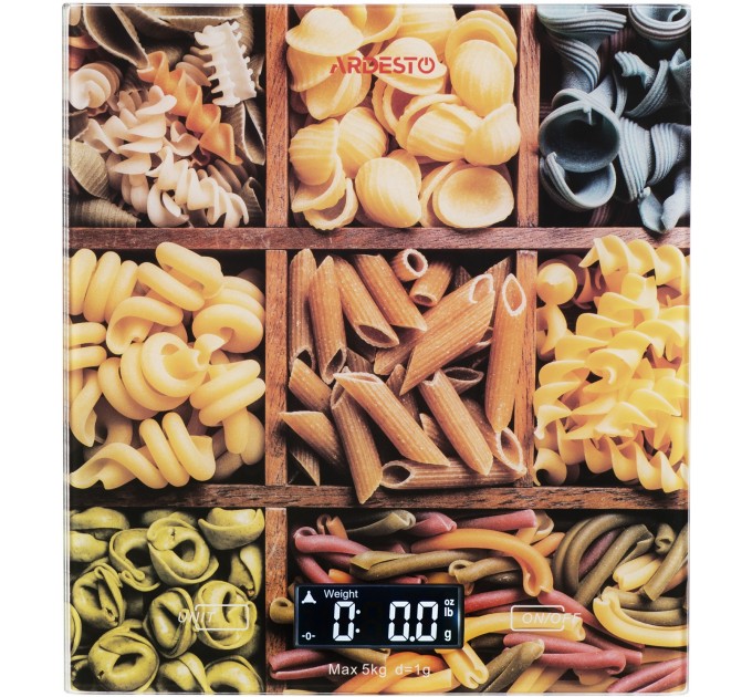 Весы ARDESTO кухонные Pasta, 5кг, AAAx2 в компл, стекло, многоцветный