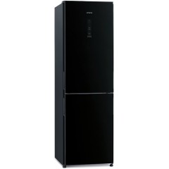 Холодильник Hitachi с нижн. мороз., 190x60х65, холод.отд.-215л, мороз.отд.-115л, 2дв., А++, NF, инв., зона нулевая, черный (стекло)