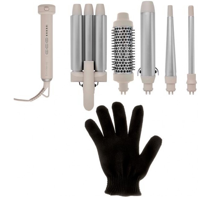 Плойка Remington Trendology, 92Вт, темп.режимов-5, 130-210С, 5 насадок, перчатка, керамика, белый