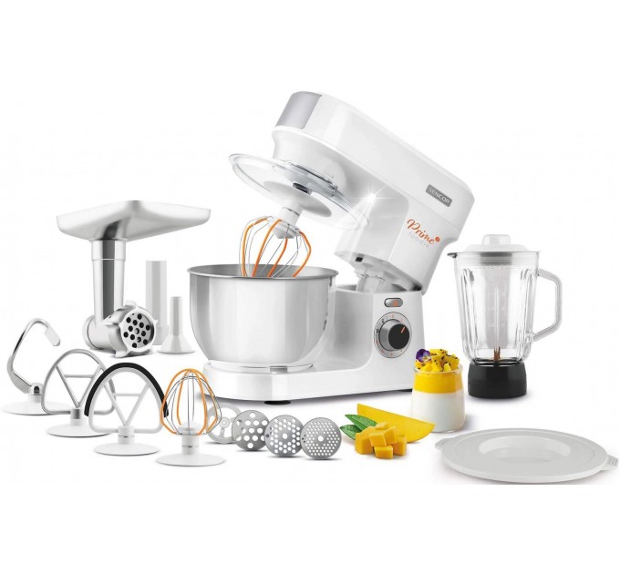 Кухонная машина Sencor 1000Вт, чаша-металл, корпус-пластик, насадок-15, белый