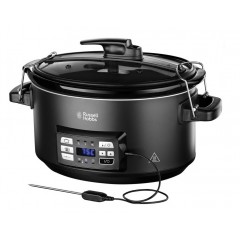 Медленноварка Russell Hobbs SouseVide, 350Вт, чаша-6.5л, электронное управл., 2 щупа, вакуум, нерж. сталь, черный