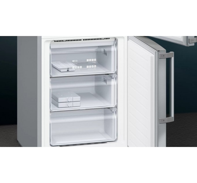 Холодильник Siemens з нижн. мороз., 203x60x67, xолод.відд.-279л, мороз.відд.-87л, 2дв., А++, NF, дисплей, нерж