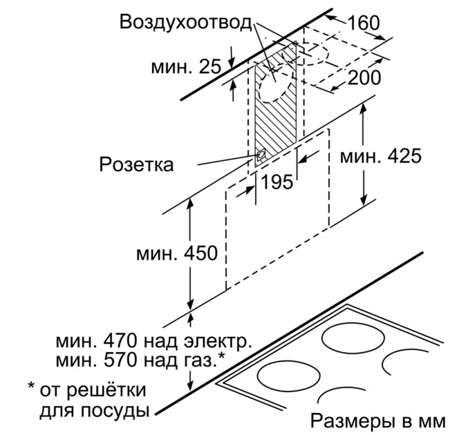 Витяжка Bosch похила, 60см, 530м.куб/год, білий