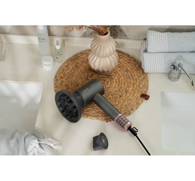 Фен ARDESTO Pink Touch, 1600Вт, 2 швидкості, 3темп.режими, іонізація, дифузор, магнітні насадки, сірий+рожевий