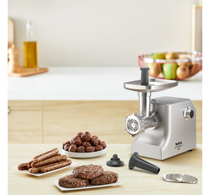 М'ясорубка Tefal HV10 8in1, 2200Вт, 5.5кг/хв, 3 решітки, насадка для ковбас, кеббе, 3 терки, метал