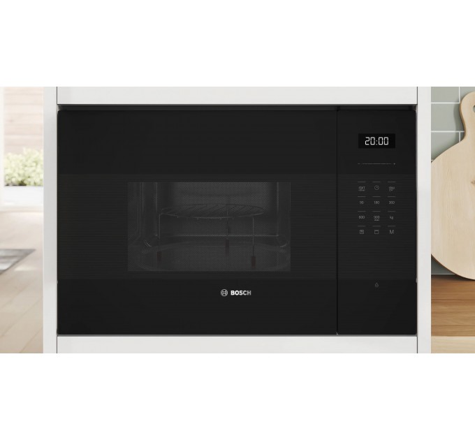 Мікрохвильова піч Bosch вбудована, 25л, електр. керув., 900Вт, гриль, дисплей, чорний
