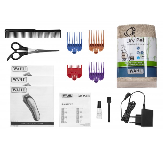 Машинка для стрижки животных WAHL Lithium Ion Pro для животных , сеть+акум., насадок-4, кейс,ножницы, расческа в компл., серый