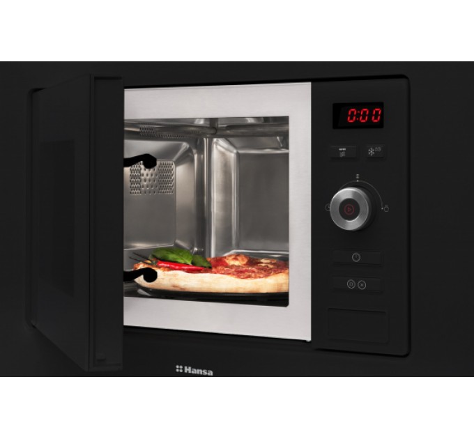 Микроволновая печь Hansa встраиваемая, 20л, электр. управл., 800Вт, гриль, дисплей, откр.кнопкой, черный