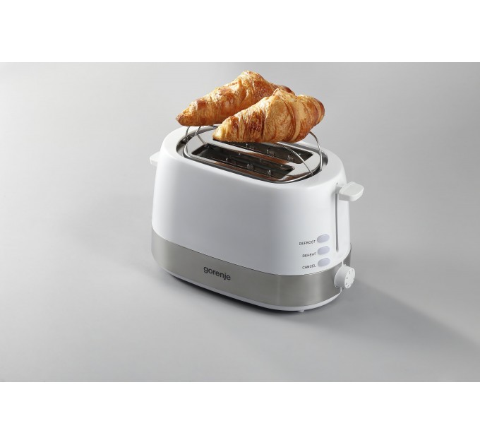 Тостер Gorenje, 850Вт, функц. розморожування, автовідключення, пластик/метал, білий
