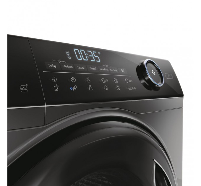 Стирально-сушильная машина Haier фронтальная, 8(5)кг, 1400, A, 46см, дисплей, пар, инвертор, люк черный, прямой привод, серебристый