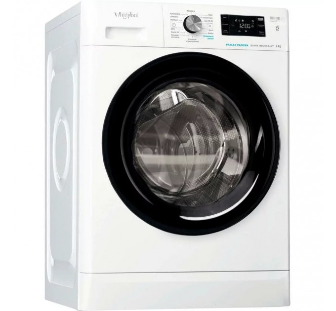 Пральна машина Whirlpool фронтальна, 8кг, 1200, A+++, 60см, дисплей, пара, інвертор, люк чорний, білий