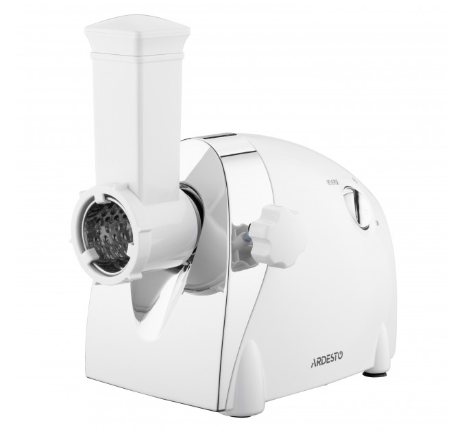 М'ясорубка ARDESTO, 2000Вт, продук.-1.9кг/хв, 3 решітки + для ковб., кеббе, 3 терки, пластик, біло-сріблястий