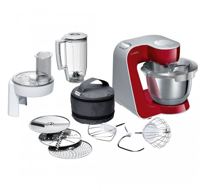 Кухонна машина Bosch 1000Вт, чаша-метал, корпус-пластик, насадок-8, червоний