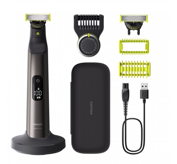 Бритва електр. Philips OneBlade Pro 360, Li-Ion, сух.+влажн., индикатор заряда, твердый чехол, сталь, черный